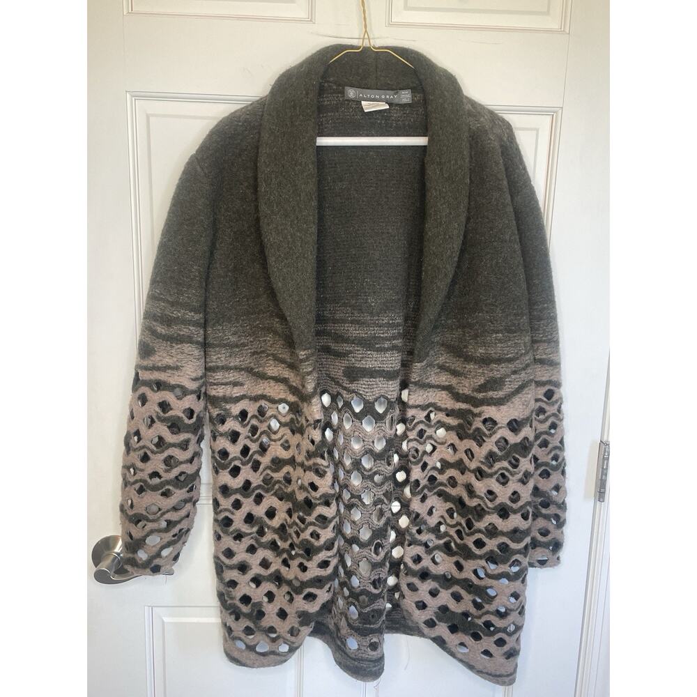 Alton Gray women’s Wool Open front Sweater Cardigan Sz M Lagenlook Boho Artsy